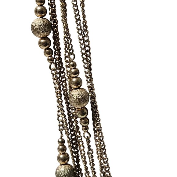 Vintage Gold Tone Multi Strand Chain Necklace Beaded Accents Statement Jewelry - Picture 2 of 5